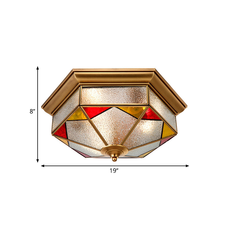 Bubble Glass Red Ceiling Flush Hexagonal 2/3 Heads Colonialist Flush Mount Lamp for Bedroom, 12.5"/19" W Clearhalo 'Ceiling Lights' 'Close To Ceiling Lights' 'Close to ceiling' 'Flush mount' Lighting' 270812