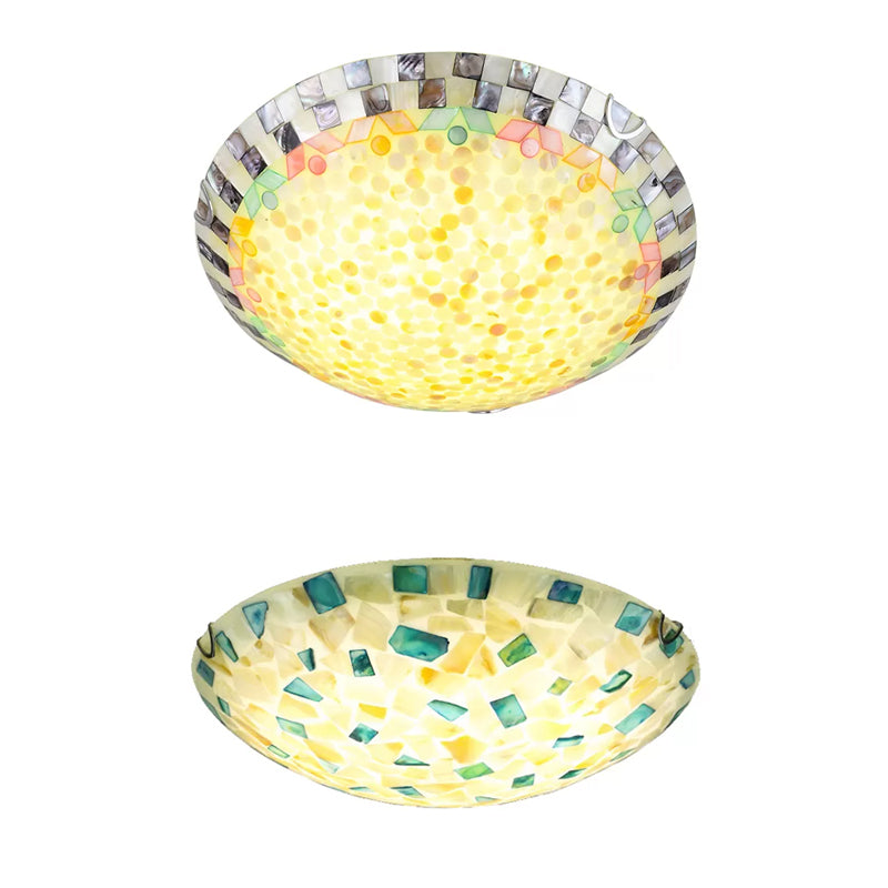 Beige/Blue Bowl Ceiling Light Fixture Vintage Mosaic Glass 1 Bulb 12"/16"/19.5" W Flush Mount Ceiling Light for Dining Room Clearhalo 'Ceiling Lights' 'Close To Ceiling Lights' 'Close to ceiling' 'Flush mount' Lighting' 27089