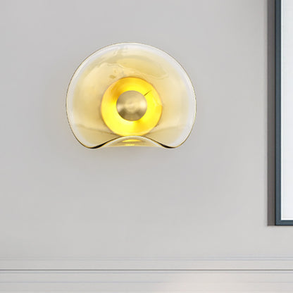 Round Gold Glass Wall Light Colonial 1 Head Flush Mount Wall Sconce for Living Room Gold Clearhalo 'Wall Lamps & Sconces' 'Wall Lights' Lighting' 270905