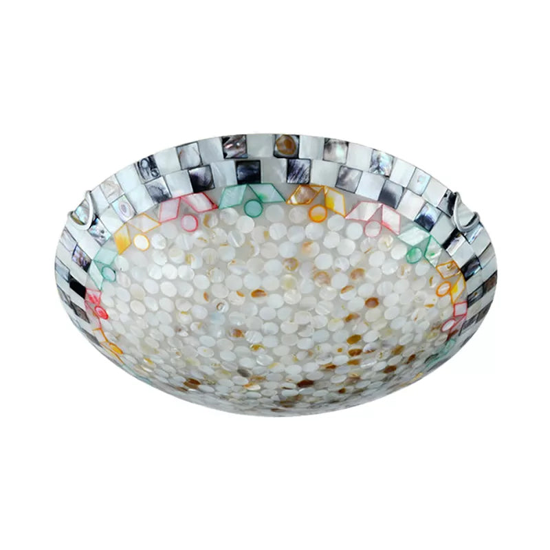 Beige/Blue Bowl Ceiling Light Fixture Vintage Mosaic Glass 1 Bulb 12"/16"/19.5" W Flush Mount Ceiling Light for Dining Room Clearhalo 'Ceiling Lights' 'Close To Ceiling Lights' 'Close to ceiling' 'Flush mount' Lighting' 27091