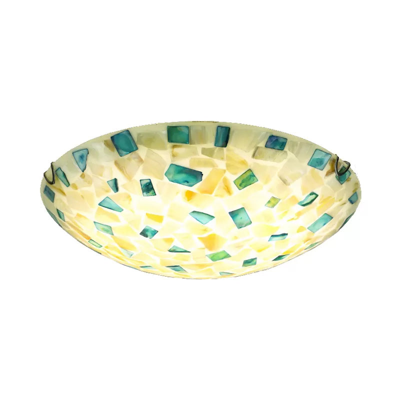 Beige/Blue Bowl Ceiling Light Fixture Vintage Mosaic Glass 1 Bulb 12"/16"/19.5" W Flush Mount Ceiling Light for Dining Room Clearhalo 'Ceiling Lights' 'Close To Ceiling Lights' 'Close to ceiling' 'Flush mount' Lighting' 27092
