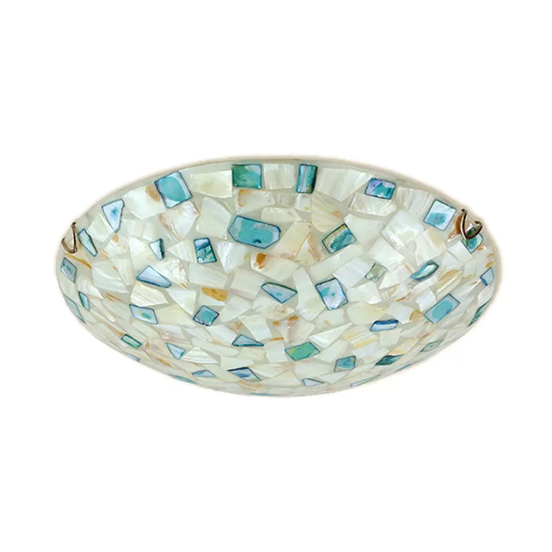 Beige/Blue Bowl Ceiling Light Fixture Vintage Mosaic Glass 1 Bulb 12"/16"/19.5" W Flush Mount Ceiling Light for Dining Room Clearhalo 'Ceiling Lights' 'Close To Ceiling Lights' 'Close to ceiling' 'Flush mount' Lighting' 27093