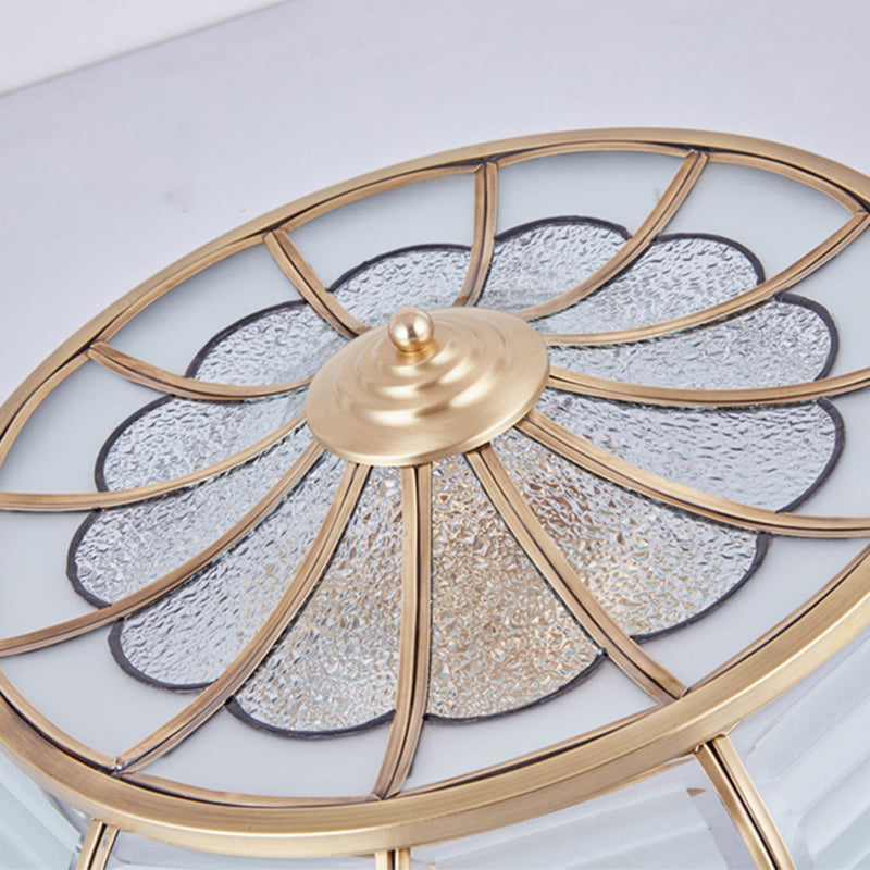 14"/16.5" W Cream Glass Drum Ceiling Lighting Colonial 3/4 Heads Bedroom Flush Mount Fixture in Brass Clearhalo 'Ceiling Lights' 'Close To Ceiling Lights' 'Close to ceiling' 'Flush mount' Lighting' 270940