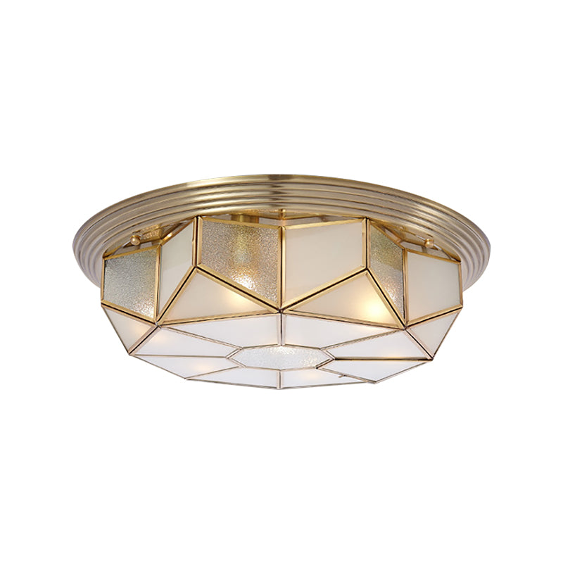 Brass 6 Heads Flush Mount Lamp Colonialism Sandblasted Glass Octagonal Ceiling Fixture for Living Room Clearhalo 'Ceiling Lights' 'Close To Ceiling Lights' 'Close to ceiling' 'Flush mount' Lighting' 270944