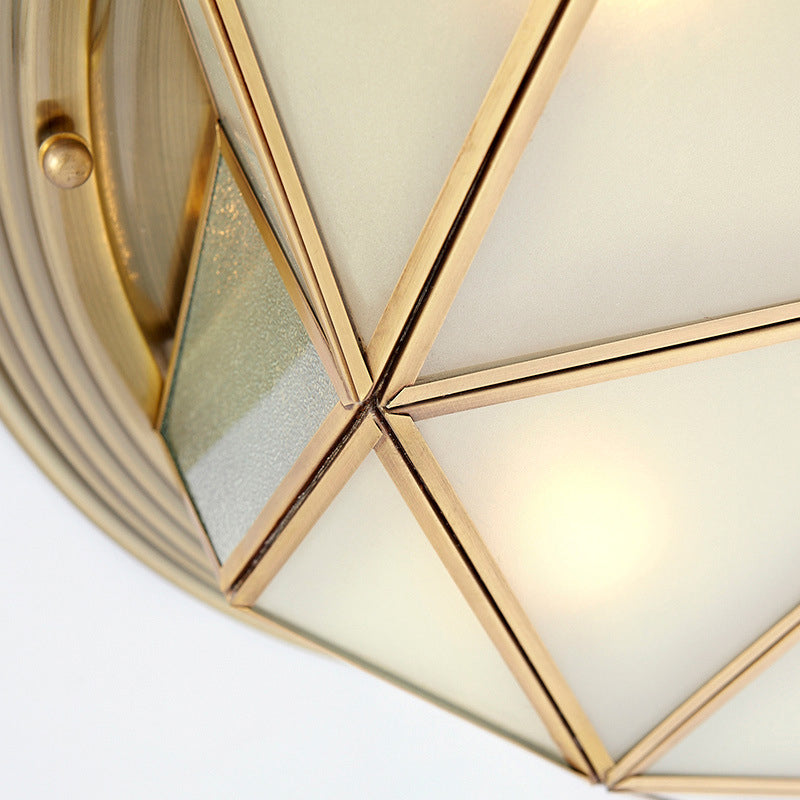 Brass 6 Heads Flush Mount Lamp Colonialism Sandblasted Glass Octagonal Ceiling Fixture for Living Room Clearhalo 'Ceiling Lights' 'Close To Ceiling Lights' 'Close to ceiling' 'Flush mount' Lighting' 270946