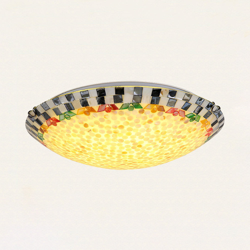 Beige/Blue Bowl Ceiling Light Fixture Vintage Mosaic Glass 1 Bulb 12"/16"/19.5" W Flush Mount Ceiling Light for Dining Room Clearhalo 'Ceiling Lights' 'Close To Ceiling Lights' 'Close to ceiling' 'Flush mount' Lighting' 27095