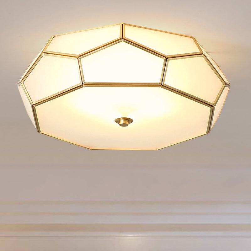 White 3/4 Heads Flush Mount Lamp Colonialism Sandblasted Glass Octagon Ceiling Fixture for Bedroom, 14"/18" W Clearhalo 'Ceiling Lights' 'Close To Ceiling Lights' 'Close to ceiling' 'Flush mount' Lighting' 270986