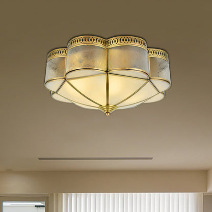 Curved Frosted Glass Brass Ceiling Flush Scallop 2 Heads Colonialist Flush Mount Lamp for Bedroom Brass Clearhalo 'Ceiling Lights' 'Close To Ceiling Lights' 'Close to ceiling' 'Flush mount' Lighting' 271031