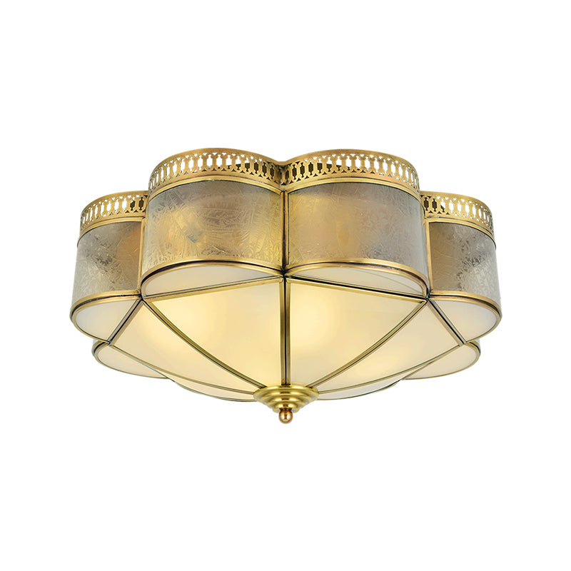 Curved Frosted Glass Brass Ceiling Flush Scallop 2 Heads Colonialist Flush Mount Lamp for Bedroom Clearhalo 'Ceiling Lights' 'Close To Ceiling Lights' 'Close to ceiling' 'Flush mount' Lighting' 271034