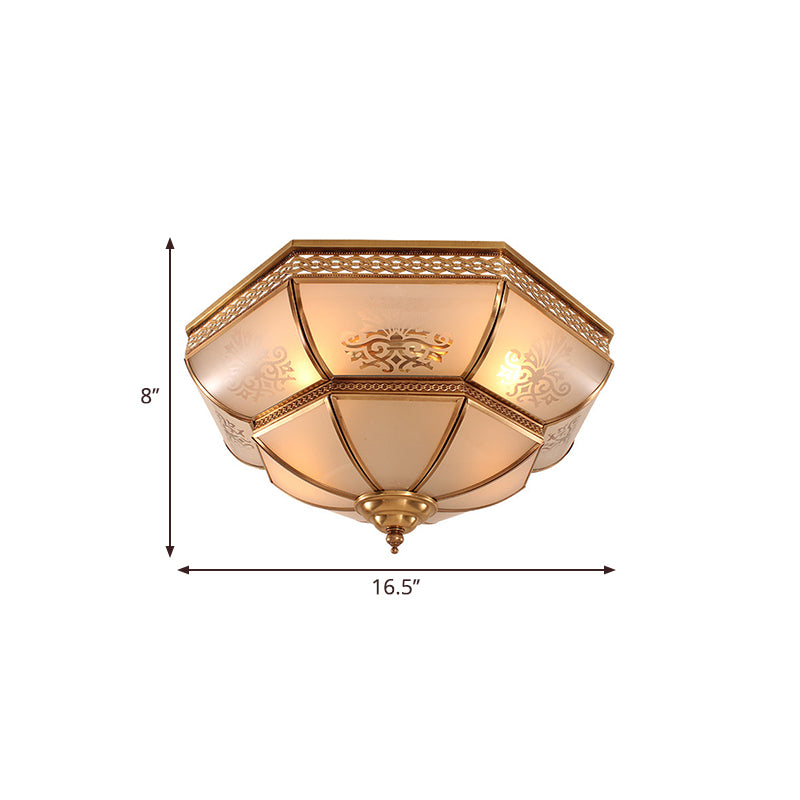 3/4 Bulbs Bowl Ceiling Mount Colonial Brass Curved Frosted Glass Flush Light Fixture for Living Room, 16.5"/18" W Clearhalo 'Ceiling Lights' 'Close To Ceiling Lights' 'Close to ceiling' 'Flush mount' Lighting' 271047