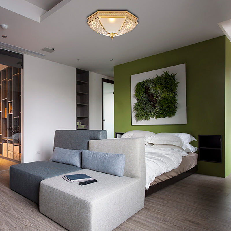 Dome Bedroom Flush Mount Light Colonial Opal Frosted Glass 3 Bulbs Brass Close to Ceiling Lamp Clearhalo 'Ceiling Lights' 'Close To Ceiling Lights' 'Close to ceiling' 'Flush mount' Lighting' 271067