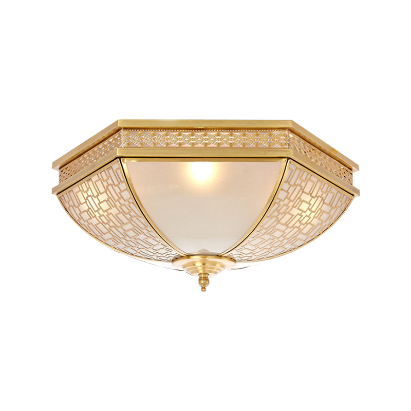 Dome Bedroom Flush Mount Light Colonial Opal Frosted Glass 3 Bulbs Brass Close to Ceiling Lamp Clearhalo 'Ceiling Lights' 'Close To Ceiling Lights' 'Close to ceiling' 'Flush mount' Lighting' 271068