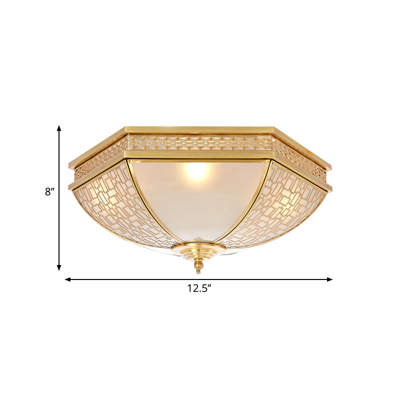 Dome Bedroom Flush Mount Light Colonial Opal Frosted Glass 3 Bulbs Brass Close to Ceiling Lamp Clearhalo 'Ceiling Lights' 'Close To Ceiling Lights' 'Close to ceiling' 'Flush mount' Lighting' 271069