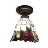 Stained Glass Ceiling Light Fixture Flush Mount, Floral Semi Flush Light in Antique Brass for Bedroom Tiffany Style Clearhalo 'Ceiling Lights' 'Close To Ceiling Lights' 'Close to ceiling' 'Glass shade' 'Glass' 'Semi-flushmount' 'Tiffany close to ceiling' 'Tiffany' Lighting' 2710