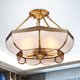3/4 Bulbs Dome Ceiling Light Fixture Colonial Brass Satin Opal Glass Semi Flush Mount Lighting for Living Room, 14"/18" Dia Clearhalo 'Ceiling Lights' 'Close To Ceiling Lights' 'Close to ceiling' 'Glass shade' 'Glass' 'Semi-flushmount' Lighting' 271362