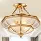 Ivory Glass Brass Ceiling Flush Bowl 4 Heads Colonialist Semi Mount Lighting for Living Room Clearhalo 'Ceiling Lights' 'Close To Ceiling Lights' 'Close to ceiling' 'Glass shade' 'Glass' 'Semi-flushmount' Lighting' 271408