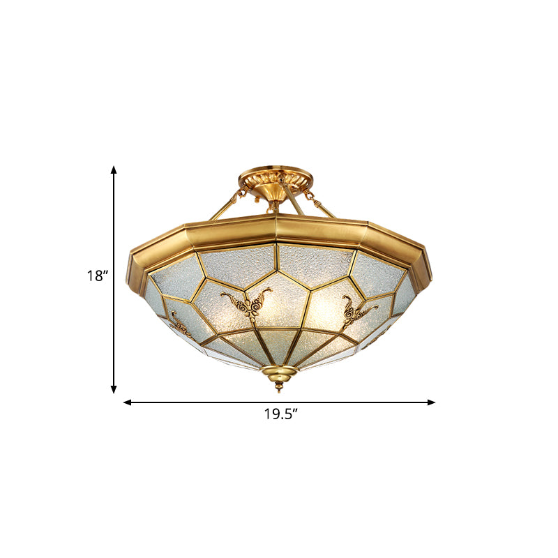 Prism Living Room Semi-Flush Mount Colonial Seeded Glass 4/6 Bulbs Brass Ceiling Light Fixture, 19.5"/25.5" W Clearhalo 'Ceiling Lights' 'Close To Ceiling Lights' 'Close to ceiling' 'Glass shade' 'Glass' 'Semi-flushmount' Lighting' 271448