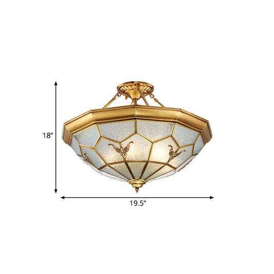 Prism Living Room Semi-Flush Mount Colonial Seeded Glass 4/6 Bulbs Brass Ceiling Light Fixture, 19.5"/25.5" W Clearhalo 'Ceiling Lights' 'Close To Ceiling Lights' 'Close to ceiling' 'Glass shade' 'Glass' 'Semi-flushmount' Lighting' 271448
