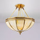Brass 3/4 Heads Semi Flush Light Colonialism Sandblasted Glass Bowl Ceiling Fixture for Living Room, 14"/18" W Clearhalo 'Ceiling Lights' 'Close To Ceiling Lights' 'Close to ceiling' 'Glass shade' 'Glass' 'Semi-flushmount' Lighting' 271489