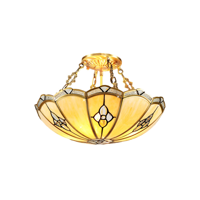 18"/19.5" W Dome Bedroom Semi-Flush Mount Light Colonial Frosted Glass 4 Bulbs Brass Close to Ceiling Lighting Fixture Clearhalo 'Ceiling Lights' 'Close To Ceiling Lights' 'Close to ceiling' 'Glass shade' 'Glass' 'Semi-flushmount' Lighting' 271520