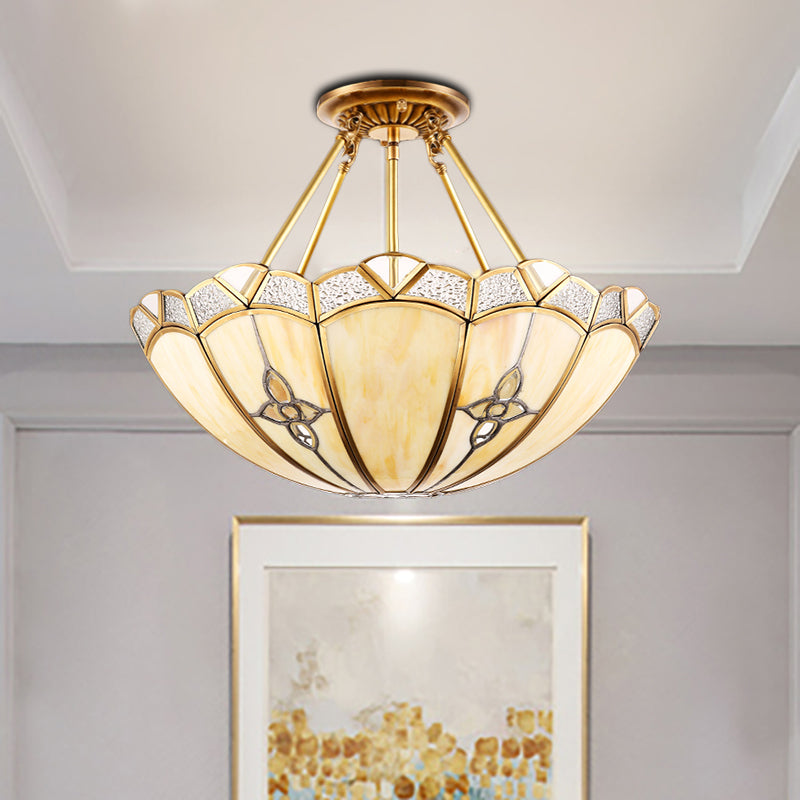 18"/19.5" W Dome Bedroom Semi-Flush Mount Light Colonial Frosted Glass 4 Bulbs Brass Close to Ceiling Lighting Fixture Clearhalo 'Ceiling Lights' 'Close To Ceiling Lights' 'Close to ceiling' 'Glass shade' 'Glass' 'Semi-flushmount' Lighting' 271523