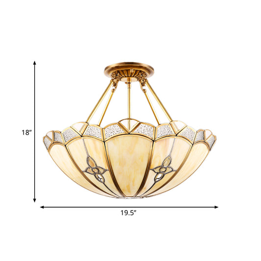18"/19.5" W Dome Bedroom Semi-Flush Mount Light Colonial Frosted Glass 4 Bulbs Brass Close to Ceiling Lighting Fixture Clearhalo 'Ceiling Lights' 'Close To Ceiling Lights' 'Close to ceiling' 'Glass shade' 'Glass' 'Semi-flushmount' Lighting' 271526