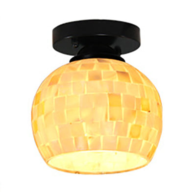 Beige Ceiling Light Fixture with Geometric/Circle/Square Pattern Tiffany Mosaic Glass 1 Bulb Flush Mount Ceiling Light Clearhalo 'Ceiling Lights' 'Close To Ceiling Lights' 'Close to ceiling' 'Semi-flushmount' 'Tiffany close to ceiling' 'Tiffany' Lighting' 27154