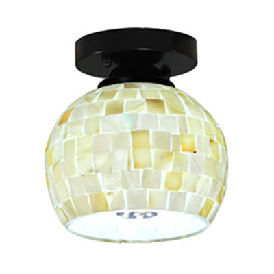 Beige Ceiling Light Fixture with Geometric/Circle/Square Pattern Tiffany Mosaic Glass 1 Bulb Flush Mount Ceiling Light Clearhalo 'Ceiling Lights' 'Close To Ceiling Lights' 'Close to ceiling' 'Semi-flushmount' 'Tiffany close to ceiling' 'Tiffany' Lighting' 27155