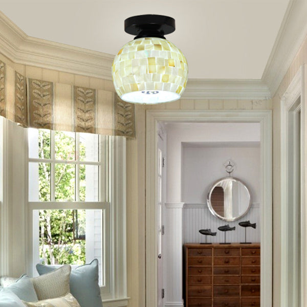Beige Ceiling Light Fixture with Geometric/Circle/Square Pattern Tiffany Mosaic Glass 1 Bulb Flush Mount Ceiling Light Beige Square Clearhalo 'Ceiling Lights' 'Close To Ceiling Lights' 'Close to ceiling' 'Semi-flushmount' 'Tiffany close to ceiling' 'Tiffany' Lighting' 27156