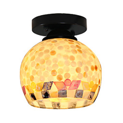 Beige Ceiling Light Fixture with Geometric/Circle/Square Pattern Tiffany Mosaic Glass 1 Bulb Flush Mount Ceiling Light Beige Circle Clearhalo 'Ceiling Lights' 'Close To Ceiling Lights' 'Close to ceiling' 'Semi-flushmount' 'Tiffany close to ceiling' 'Tiffany' Lighting' 27157