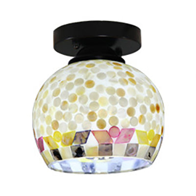 Beige Ceiling Light Fixture with Geometric/Circle/Square Pattern Tiffany Mosaic Glass 1 Bulb Flush Mount Ceiling Light Clearhalo 'Ceiling Lights' 'Close To Ceiling Lights' 'Close to ceiling' 'Semi-flushmount' 'Tiffany close to ceiling' 'Tiffany' Lighting' 27158