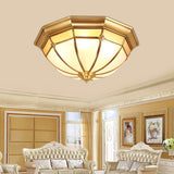 Brass 3/4/6 Heads Flush Mount Colonial White Glass Dome Ceiling Light Fixture for Bedroom, 14"/18"/23.5" W Brass Clearhalo 'Ceiling Lights' 'Close To Ceiling Lights' 'Close to ceiling' 'Flush mount' Lighting' 271629