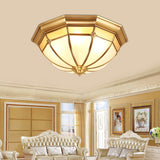 Brass 3/4/6 Heads Flush Mount Colonial White Glass Dome Ceiling Light Fixture for Bedroom, 14"/18"/23.5" W Brass Clearhalo 'Ceiling Lights' 'Close To Ceiling Lights' 'Close to ceiling' 'Flush mount' Lighting' 271629