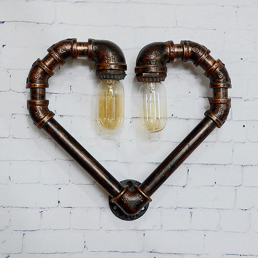 Loving Heart Metal Wall Lamp with Pipe Design Industrial 2/10 Lights Restaurant Sconce Lighting Fixture in Bronze 2.0 Bronze Clearhalo 'Art deco wall lights' 'Cast Iron' 'Glass' 'Industrial wall lights' 'Industrial' 'Middle century wall lights' 'Modern' 'Rustic wall lights' 'Tiffany' 'Traditional wall lights' 'Wall Lamps & Sconces' 'Wall Lights' Lighting' 27162
