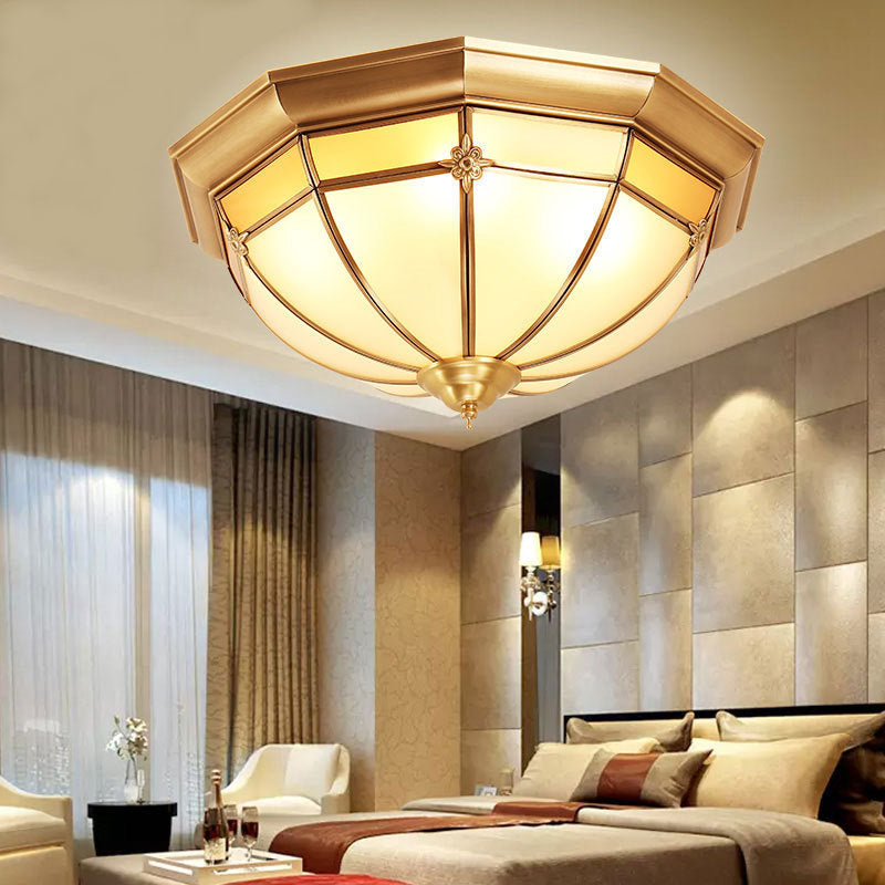 Brass 3/4/6 Heads Flush Mount Colonial White Glass Dome Ceiling Light Fixture for Bedroom, 14"/18"/23.5" W Clearhalo 'Ceiling Lights' 'Close To Ceiling Lights' 'Close to ceiling' 'Flush mount' Lighting' 271630