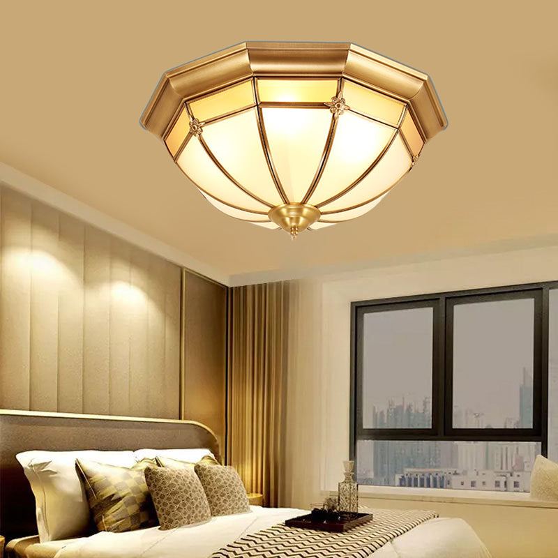 Brass 3/4/6 Heads Flush Mount Colonial White Glass Dome Ceiling Light Fixture for Bedroom, 14"/18"/23.5" W Clearhalo 'Ceiling Lights' 'Close To Ceiling Lights' 'Close to ceiling' 'Flush mount' Lighting' 271631