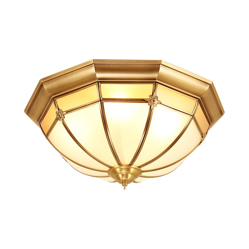 Brass 3/4/6 Heads Flush Mount Colonial White Glass Dome Ceiling Light Fixture for Bedroom, 14"/18"/23.5" W Clearhalo 'Ceiling Lights' 'Close To Ceiling Lights' 'Close to ceiling' 'Flush mount' Lighting' 271633
