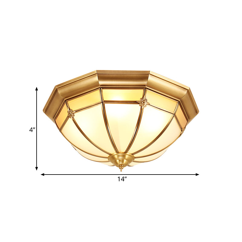 Brass 3/4/6 Heads Flush Mount Colonial White Glass Dome Ceiling Light Fixture for Bedroom, 14"/18"/23.5" W Clearhalo 'Ceiling Lights' 'Close To Ceiling Lights' 'Close to ceiling' 'Flush mount' Lighting' 271634