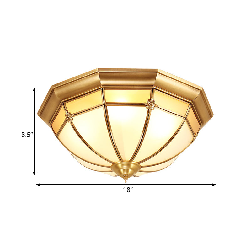 Brass 3/4/6 Heads Flush Mount Colonial White Glass Dome Ceiling Light Fixture for Bedroom, 14"/18"/23.5" W Clearhalo 'Ceiling Lights' 'Close To Ceiling Lights' 'Close to ceiling' 'Flush mount' Lighting' 271635