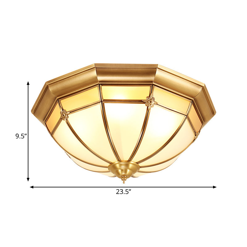 Brass 3/4/6 Heads Flush Mount Colonial White Glass Dome Ceiling Light Fixture for Bedroom, 14"/18"/23.5" W Clearhalo 'Ceiling Lights' 'Close To Ceiling Lights' 'Close to ceiling' 'Flush mount' Lighting' 271636