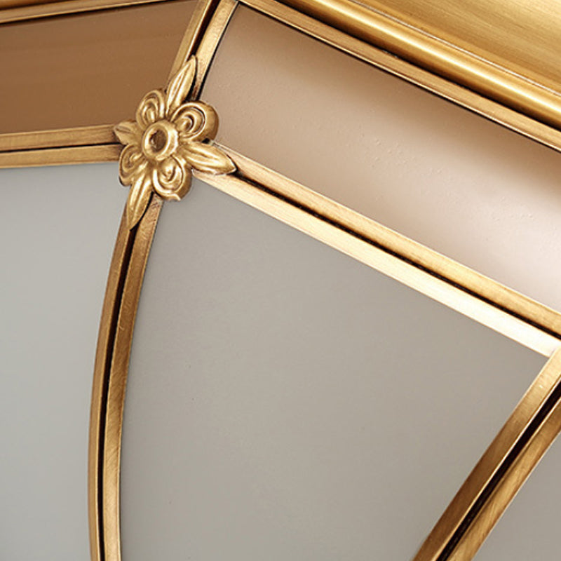 Brass 3/4/6 Heads Flush Mount Colonial White Glass Dome Ceiling Light Fixture for Bedroom, 14"/18"/23.5" W Clearhalo 'Ceiling Lights' 'Close To Ceiling Lights' 'Close to ceiling' 'Flush mount' Lighting' 271637