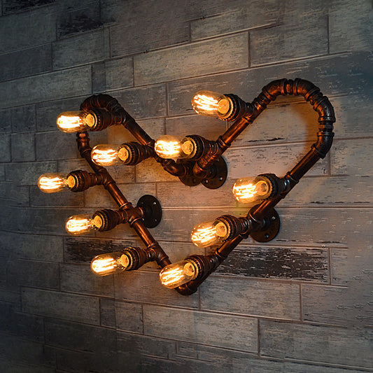 Loving Heart Metal Wall Lamp with Pipe Design Industrial 2/10 Lights Restaurant Sconce Lighting Fixture in Bronze Clearhalo 'Art deco wall lights' 'Cast Iron' 'Glass' 'Industrial wall lights' 'Industrial' 'Middle century wall lights' 'Modern' 'Rustic wall lights' 'Tiffany' 'Traditional wall lights' 'Wall Lamps & Sconces' 'Wall Lights' Lighting' 27165