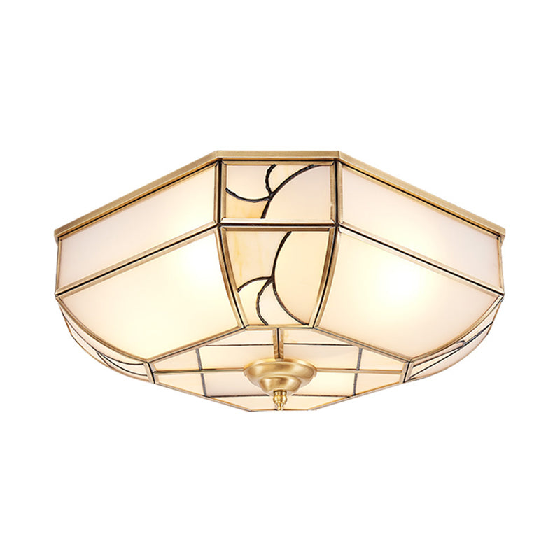 3 Lights Opal Glass Flush Mount Colonialism Brass Bowl Bedroom Ceiling Lighting Clearhalo 'Ceiling Lights' 'Close To Ceiling Lights' 'Close to ceiling' 'Flush mount' Lighting' 271663