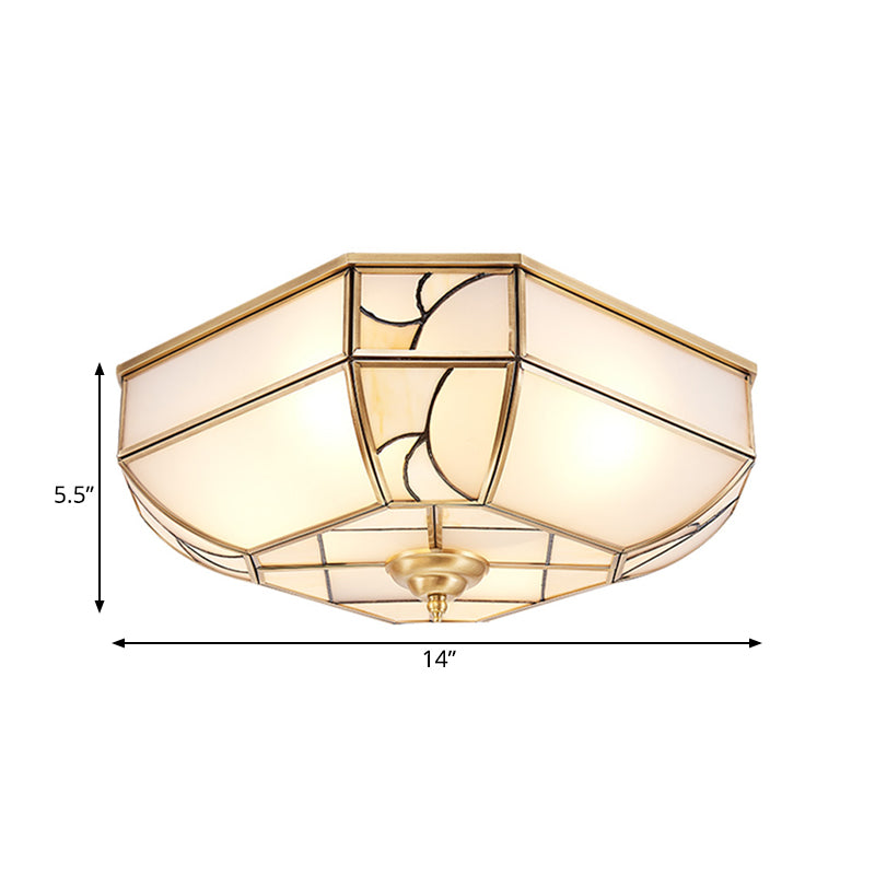 3 Lights Opal Glass Flush Mount Colonialism Brass Bowl Bedroom Ceiling Lighting Clearhalo 'Ceiling Lights' 'Close To Ceiling Lights' 'Close to ceiling' 'Flush mount' Lighting' 271664