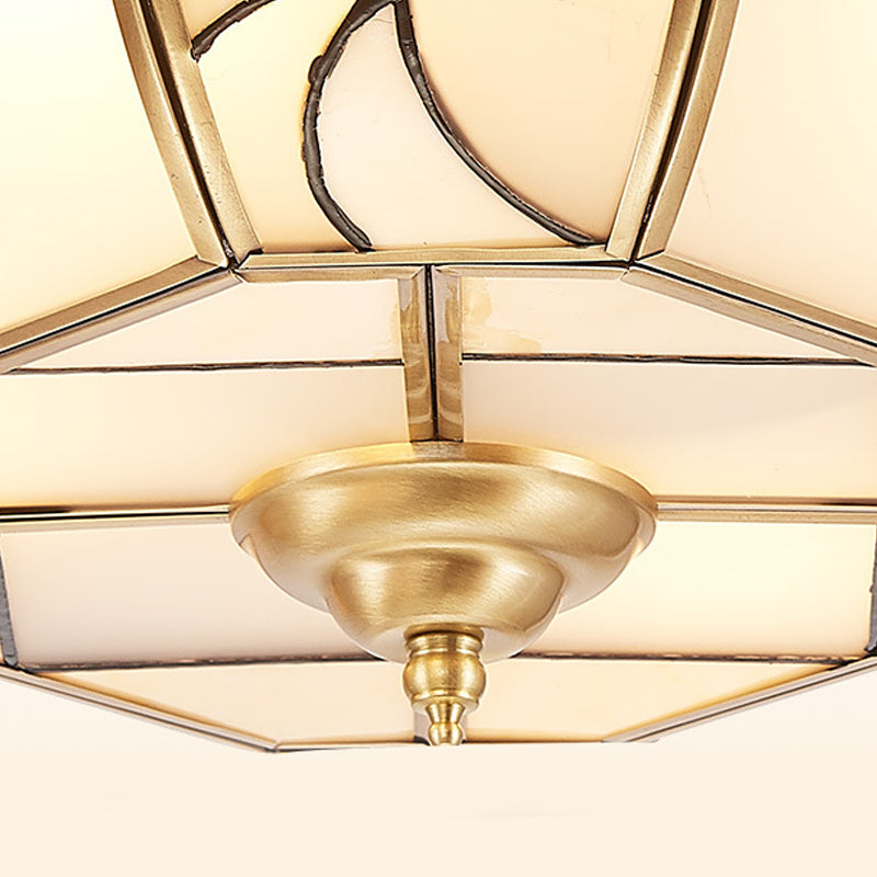 3 Lights Opal Glass Flush Mount Colonialism Brass Bowl Bedroom Ceiling Lighting Clearhalo 'Ceiling Lights' 'Close To Ceiling Lights' 'Close to ceiling' 'Flush mount' Lighting' 271665