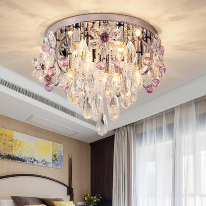 Teardrop Flushmount Modernist Crystal 6/9 Heads Stainless-Steel Ceiling Light Fixture, 19"/25.5" Wide Stainless-Steel Clearhalo 'Ceiling Lights' 'Close To Ceiling Lights' 'Close to ceiling' 'Flush mount' Lighting' 271680