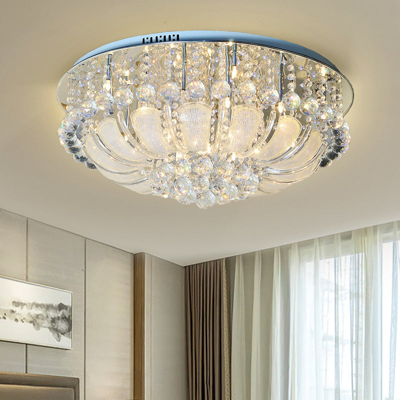 Round Flush Light Modern Crystal 19.5"/23.5"/31.5" Wide 6/7/13 Heads Stainless-Steel Ceiling Mounted Fixture Clearhalo 'Ceiling Lights' 'Close To Ceiling Lights' 'Close to ceiling' 'Flush mount' Lighting' 271695
