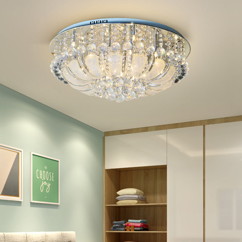 Round Flush Light Modern Crystal 19.5"/23.5"/31.5" Wide 6/7/13 Heads Stainless-Steel Ceiling Mounted Fixture Clearhalo 'Ceiling Lights' 'Close To Ceiling Lights' 'Close to ceiling' 'Flush mount' Lighting' 271696