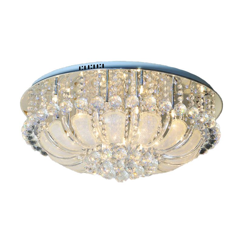 Round Flush Light Modern Crystal 19.5"/23.5"/31.5" Wide 6/7/13 Heads Stainless-Steel Ceiling Mounted Fixture Clearhalo 'Ceiling Lights' 'Close To Ceiling Lights' 'Close to ceiling' 'Flush mount' Lighting' 271698