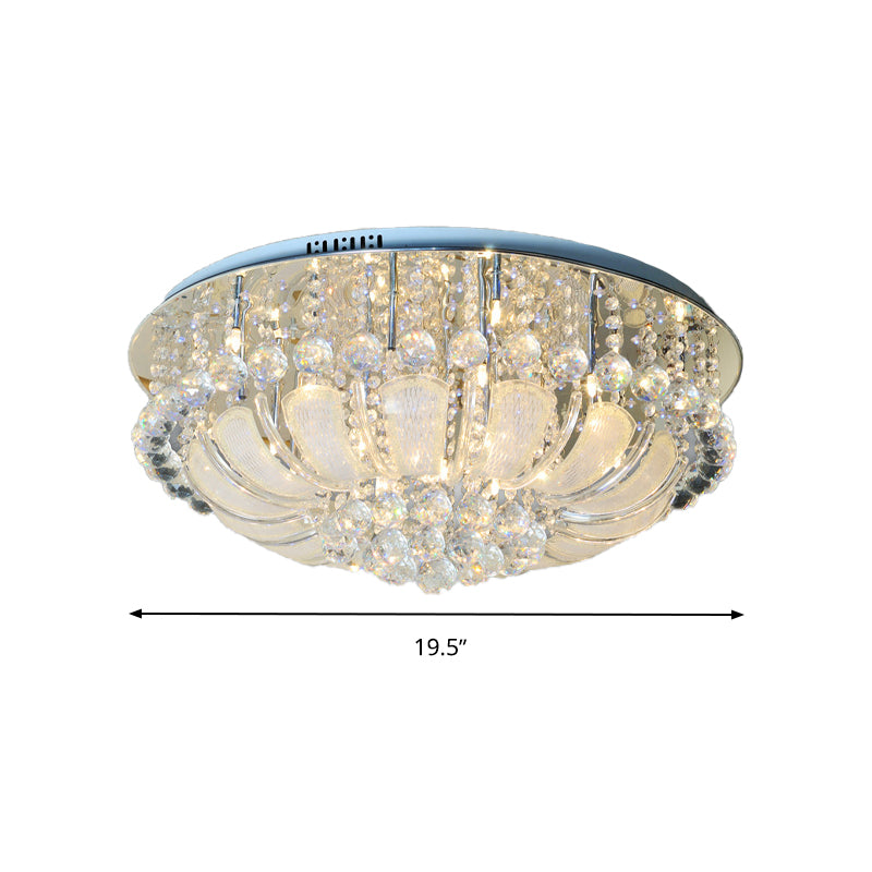 Round Flush Light Modern Crystal 19.5"/23.5"/31.5" Wide 6/7/13 Heads Stainless-Steel Ceiling Mounted Fixture Clearhalo 'Ceiling Lights' 'Close To Ceiling Lights' 'Close to ceiling' 'Flush mount' Lighting' 271699